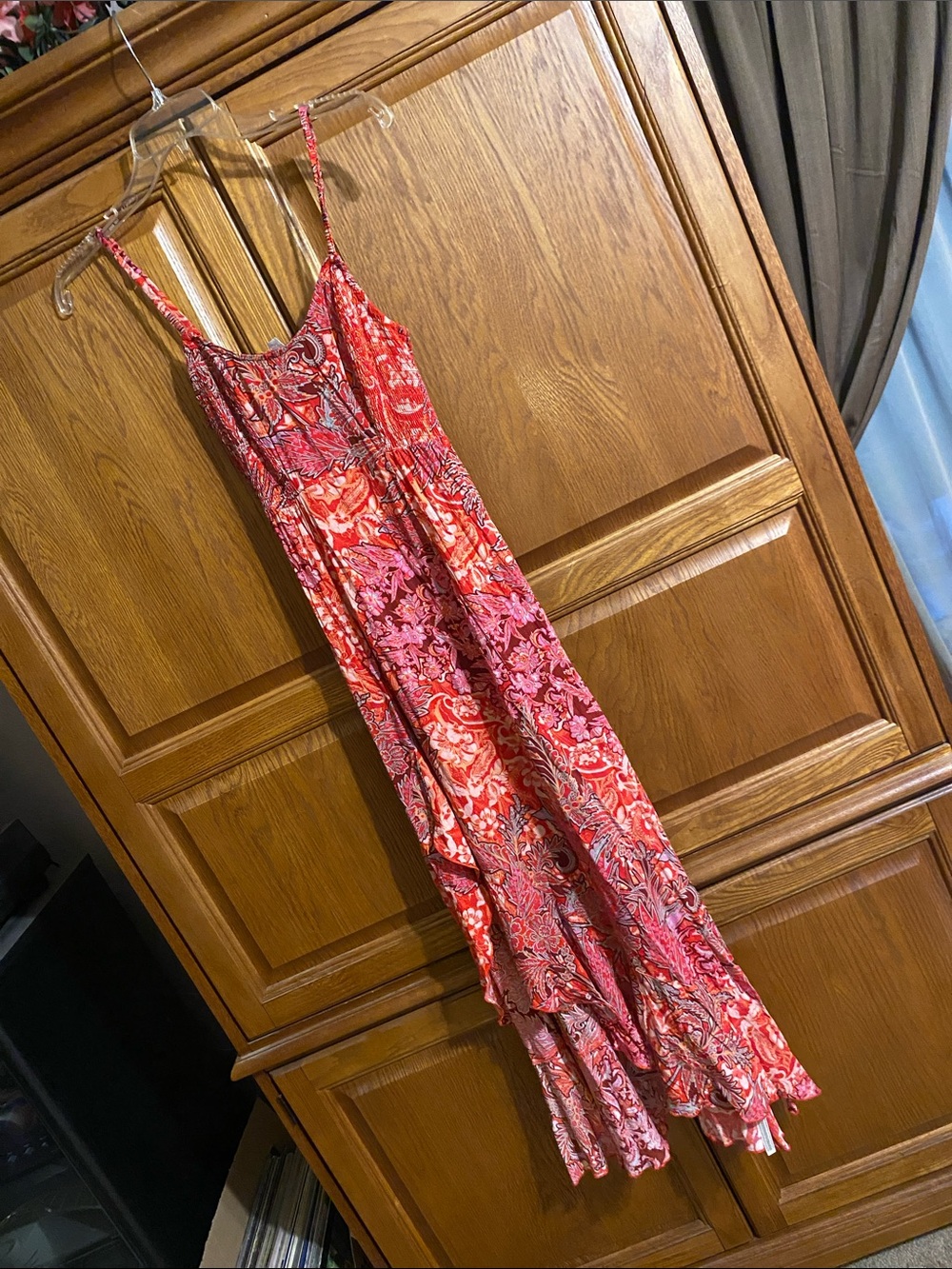 Free People Red and Pink Paisley Tiered Maxi Dress